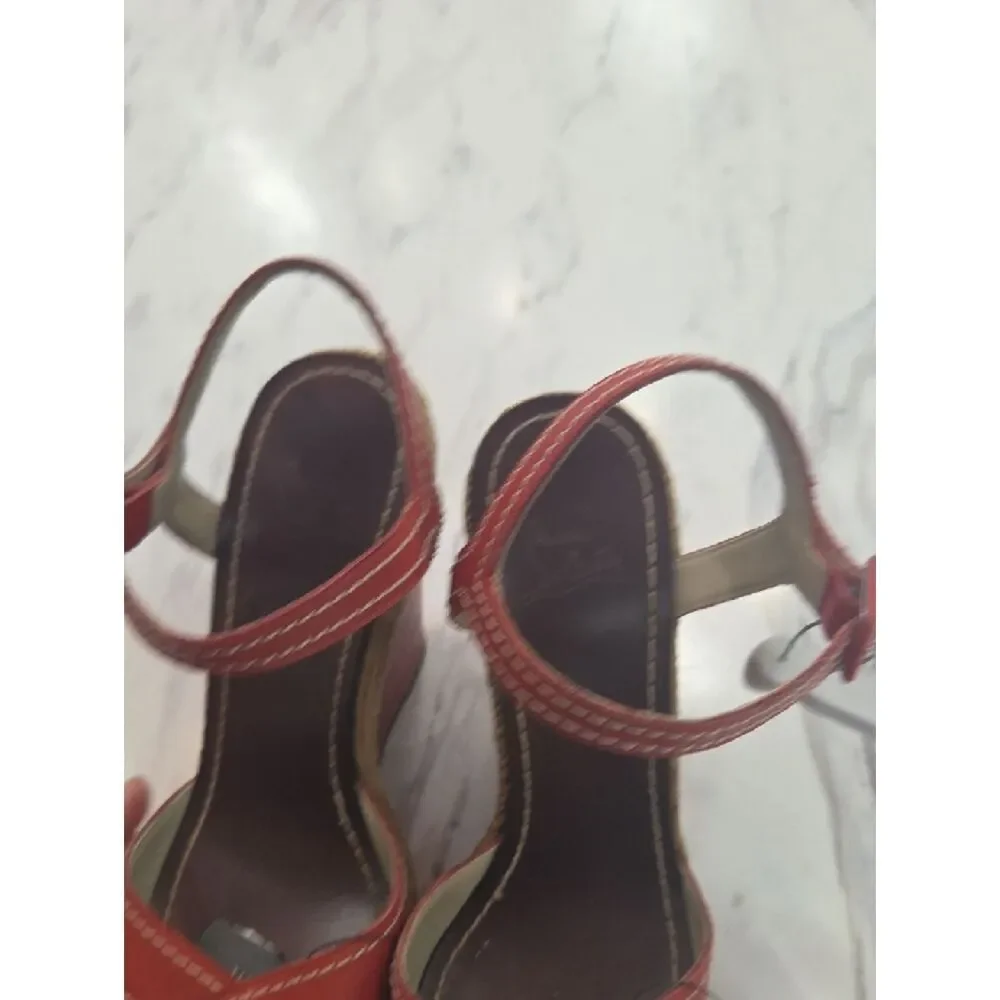 Christian Louboutin Red Leather Espadrille Wedge Sandals